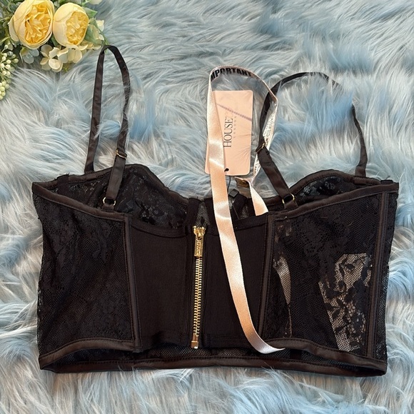 NWT House of CB Bustier Corset Sheer Overlay Black - Picture 7 of 11